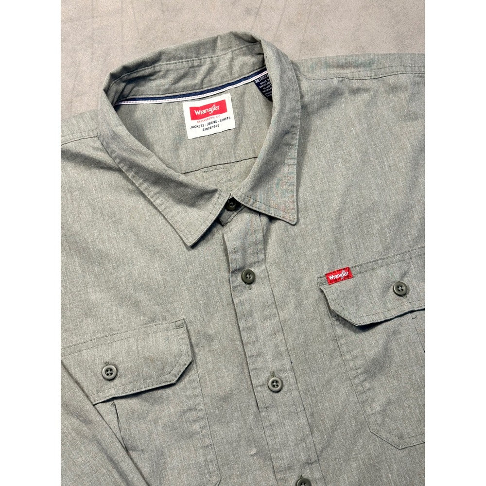 Wrangler Mens Long Sleeve Button Up Work Shirt‎ Double Pocket Gray XXL